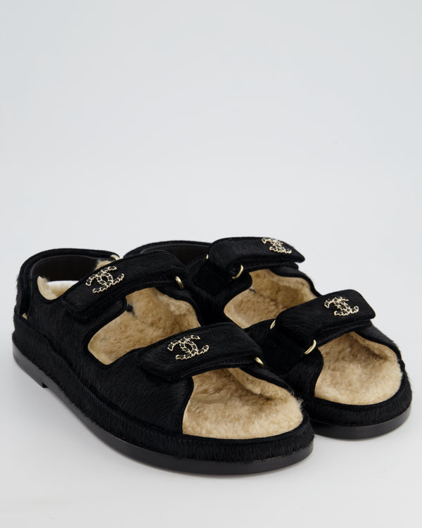 Chanel Black Quilted Fabric CC Velcro Dad Flat Sandals Size 40.5 Chanel