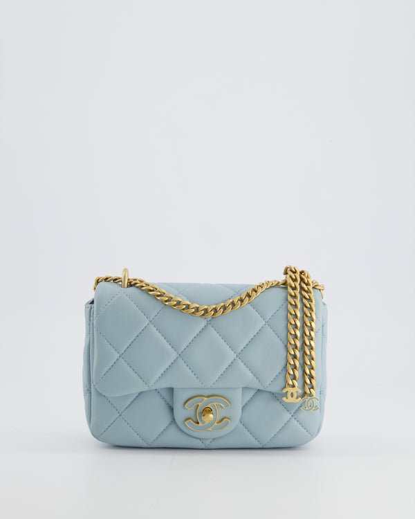 Chanel Mini Square Flap Bag With Pearl Crush Chain Light Green - NOBLEMARS