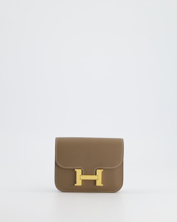 Hermes Constance Wallet with Chain Togo Leather Gold Hardware In White