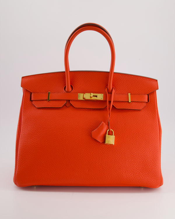 Hermes Birkin Bag, Orange, 35cm, Togo with gold