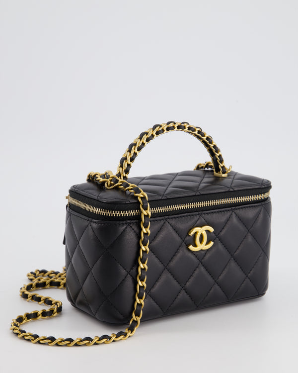 Chanel Vintage Black Quilted Lambskin Large Vanity Box Bag Gold