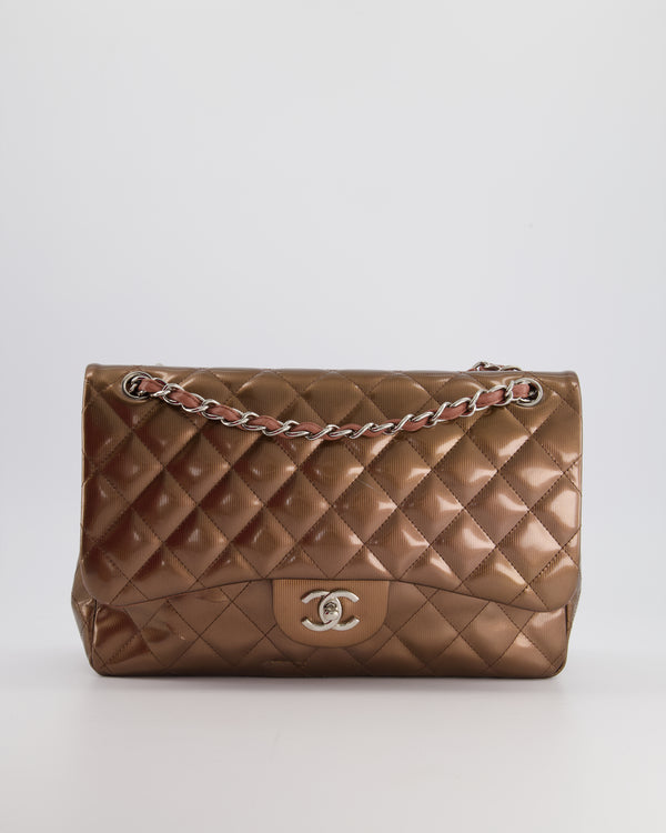 Chanel Vintage Classic Single Flap Bag Quilted Crinkled Patent Jumbo