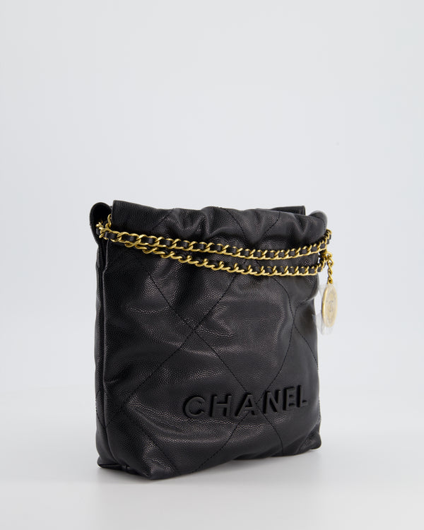 Chanel 22 Chain Hobo Handbag Medium Black Shiny Calfskin & Gold-Tone chain