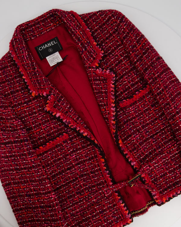 At Auction: CHANEL- Lace Trim Pink Tweed Jacket Skirt Suit Set CC Buttons -  38 US 6 Vintage