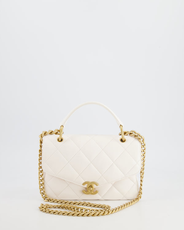 Chanel White Lambskin Leather Small Flap Bag with Brushed Gold