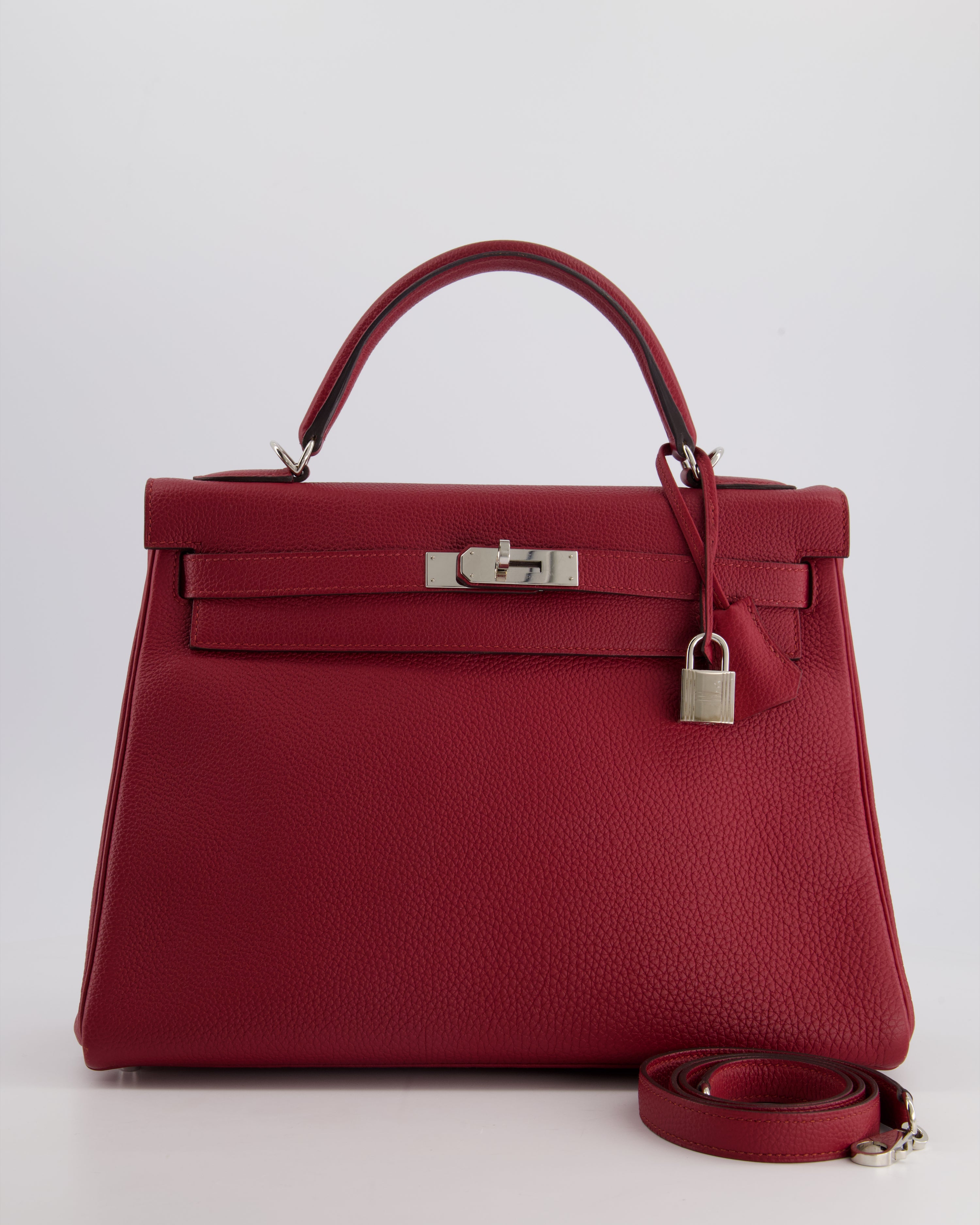 Image of Hermès Kelly 32cm Bag in Rouge Grenadine Togo Leather with Palladium Hardware