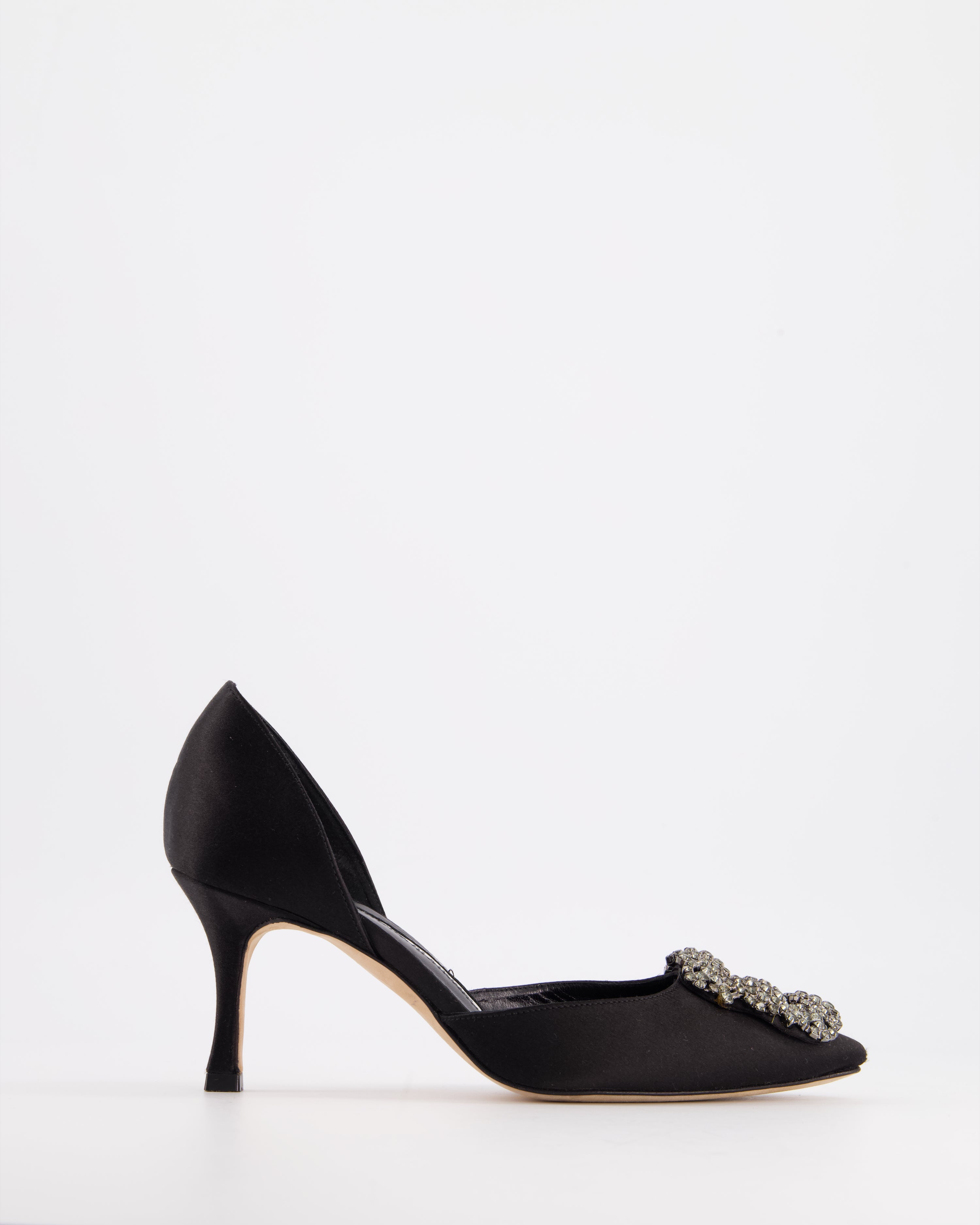 Image of Manolo Blahnik Black Satin High Heel Pump EU 34.5