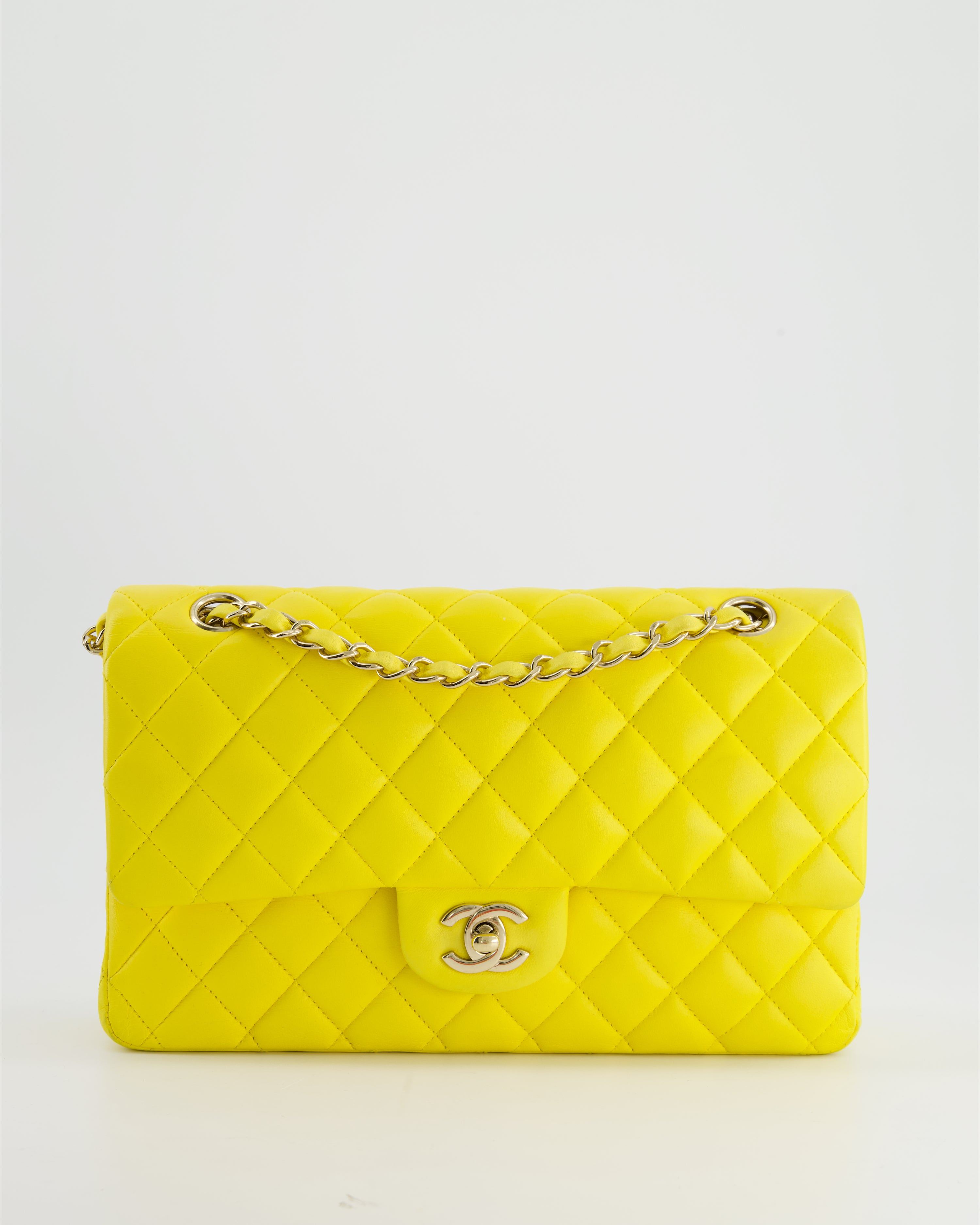 Image of Chanel Canary Yellow Medium Classic Double Flap Bag in Lambskin Leather with Gold Hardware