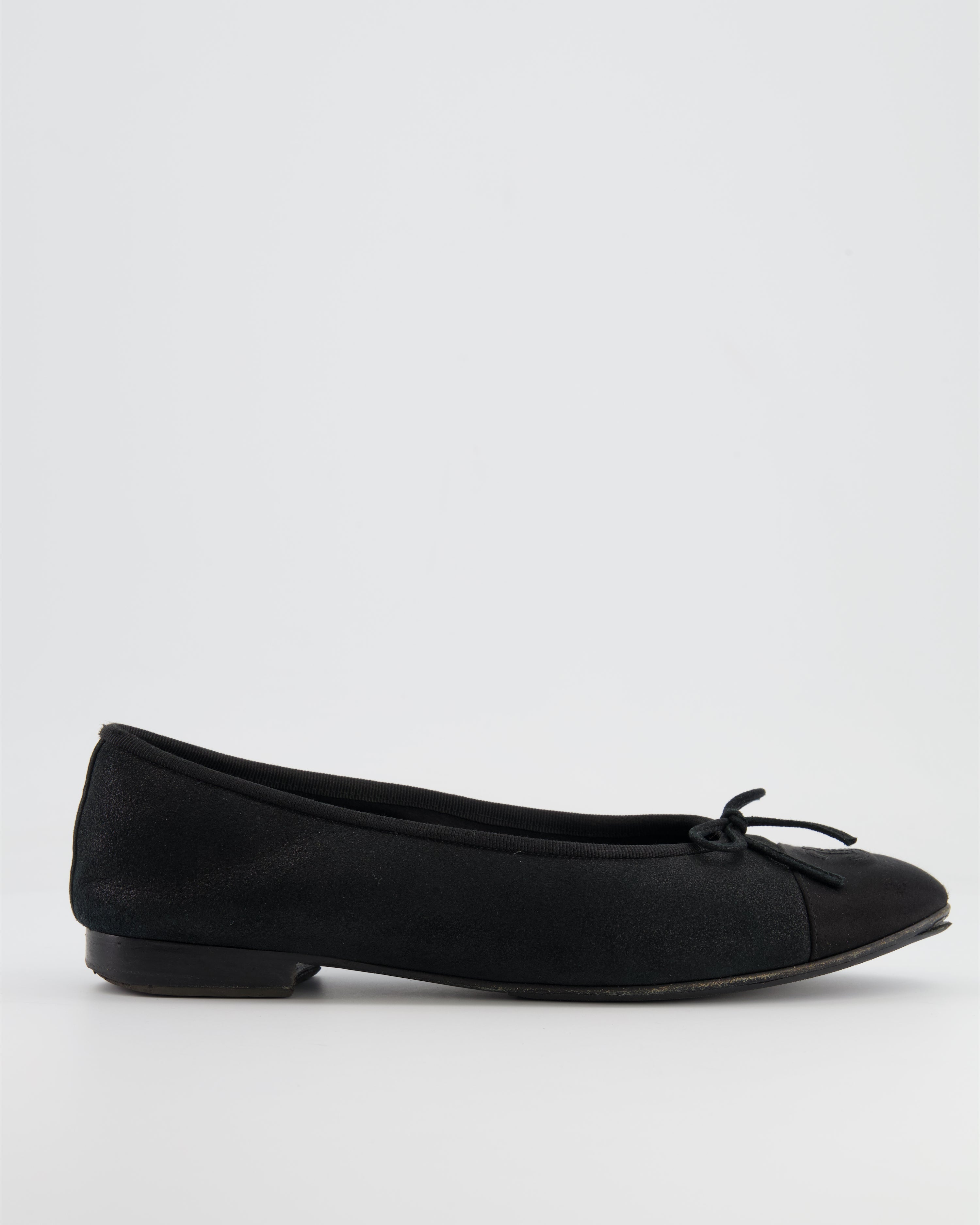 image of Chanel Black Suede Ballerina Flats with CC Logo Detail Size EU 40