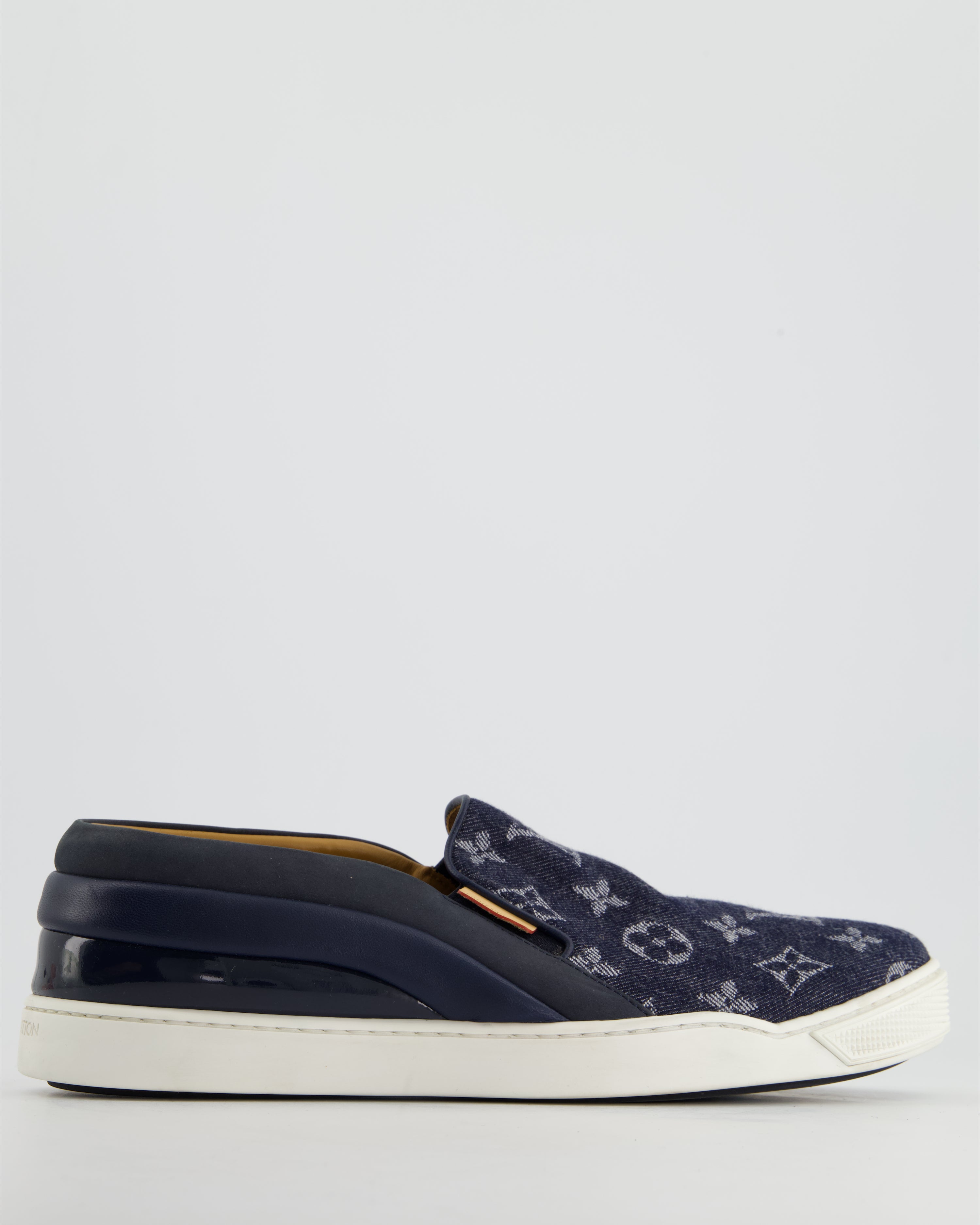 image of Louis Vuitton Blue Denim Monogram Slip On Trainers with Logo Detail EU 41