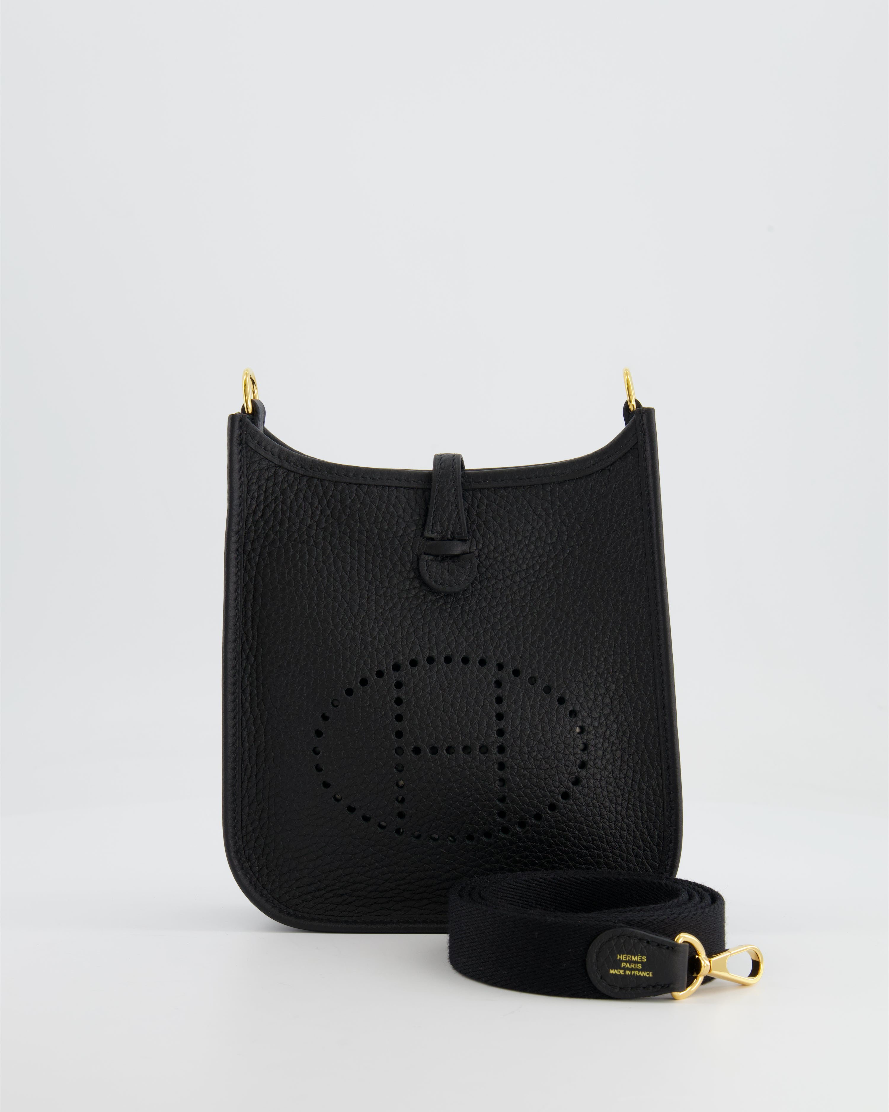 image of Hermès Mini Evelyne Bag in Black Clemence Leather with Gold Hardware