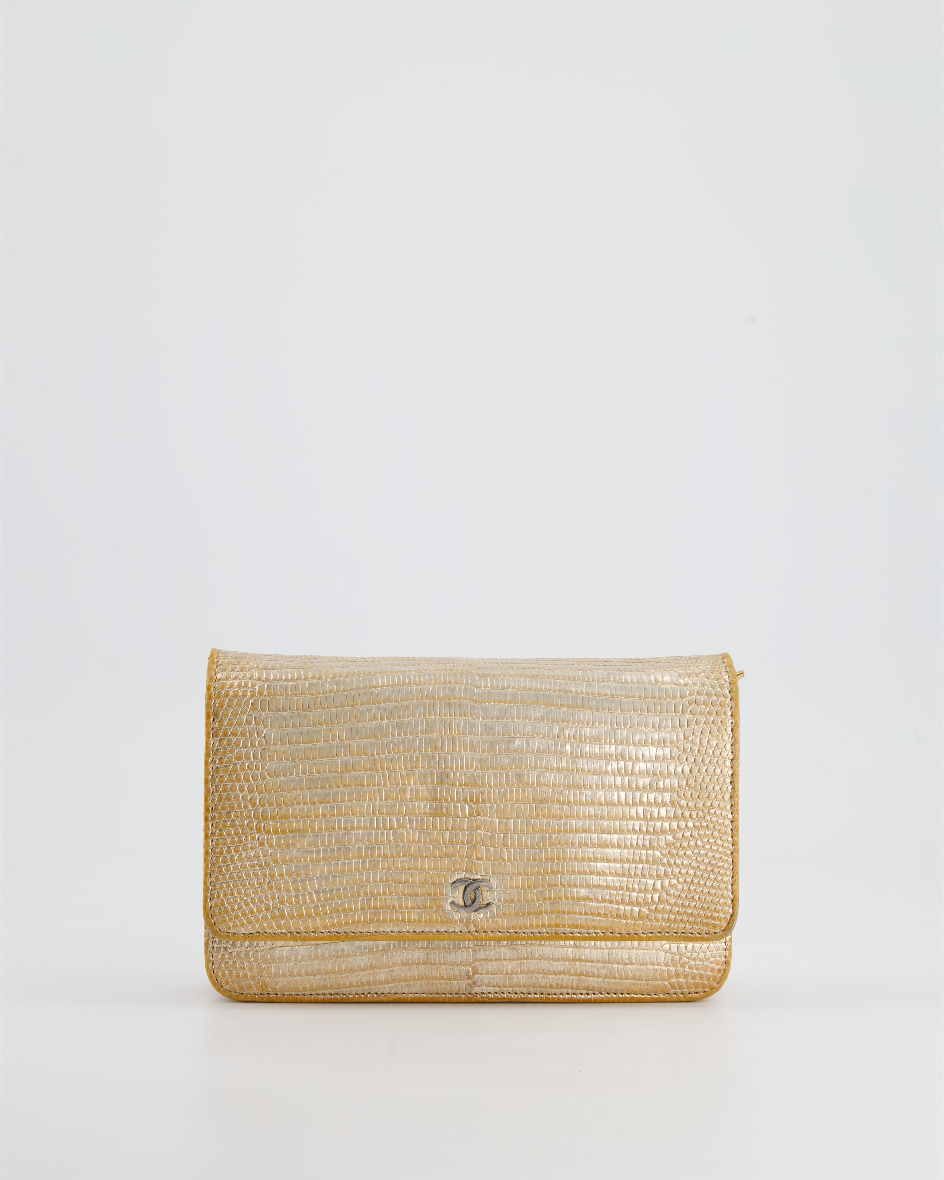 image of Chanel Metallic Gold Ombre Lizard Wallet on Chain Bag with Gun Metal Hardware