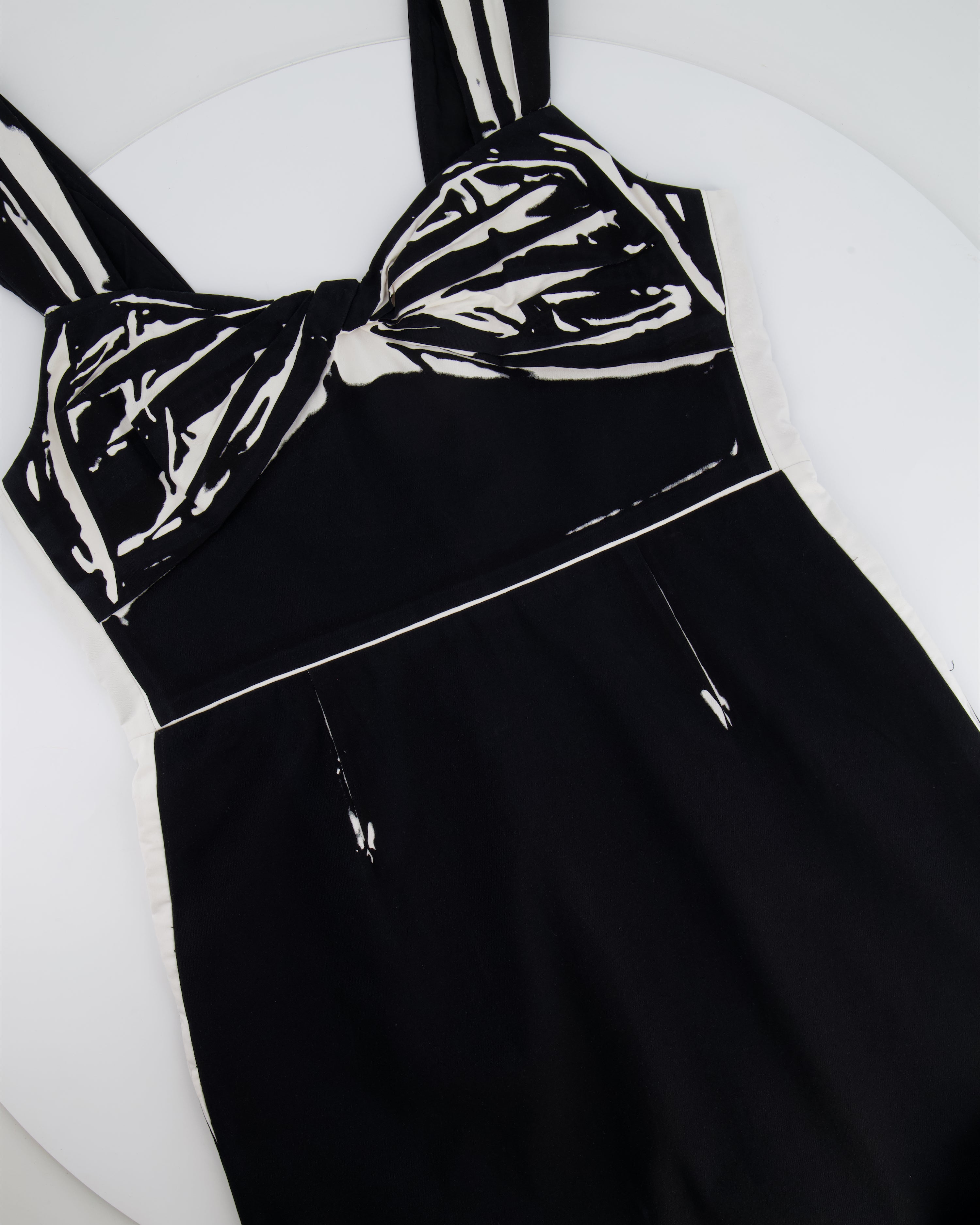 image of Prada Black Midi Sleeveless Dress with White Print Details Size IT 40 (UK 8)