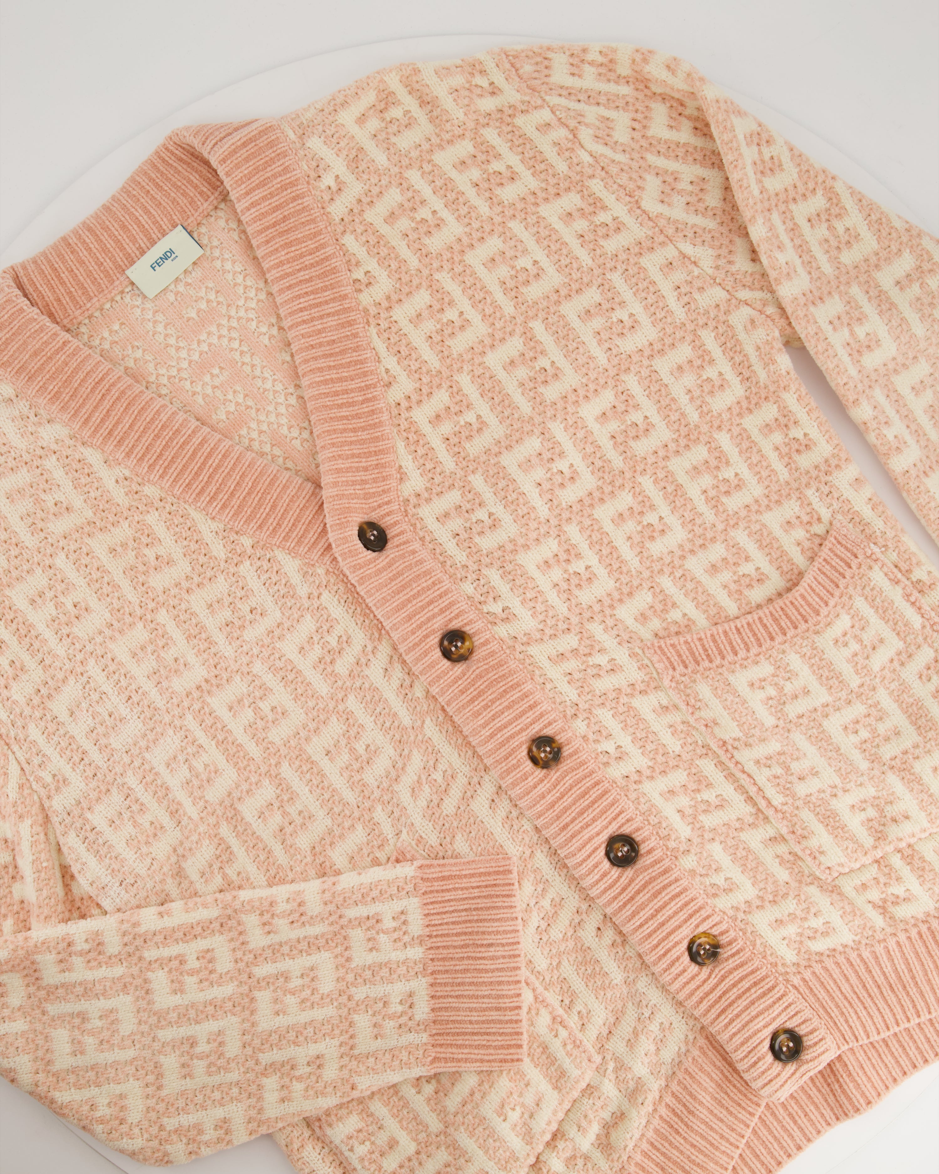 image of Fendi Kids Pink FF Logo Button Down Cardigan Size 12A