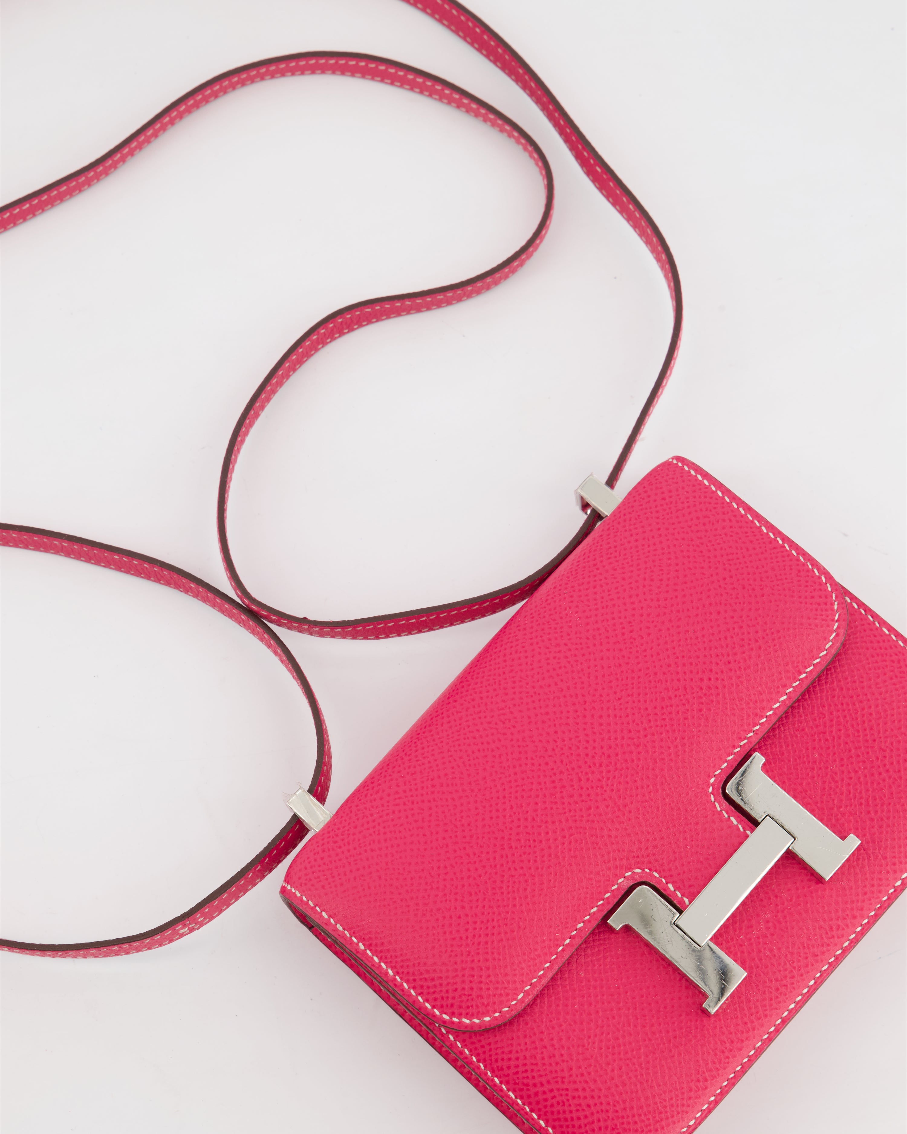 image of *RARE HOT* Hermès Micro Constance Bag Rose Tyrien Epsom Leather with Palladium Hardware