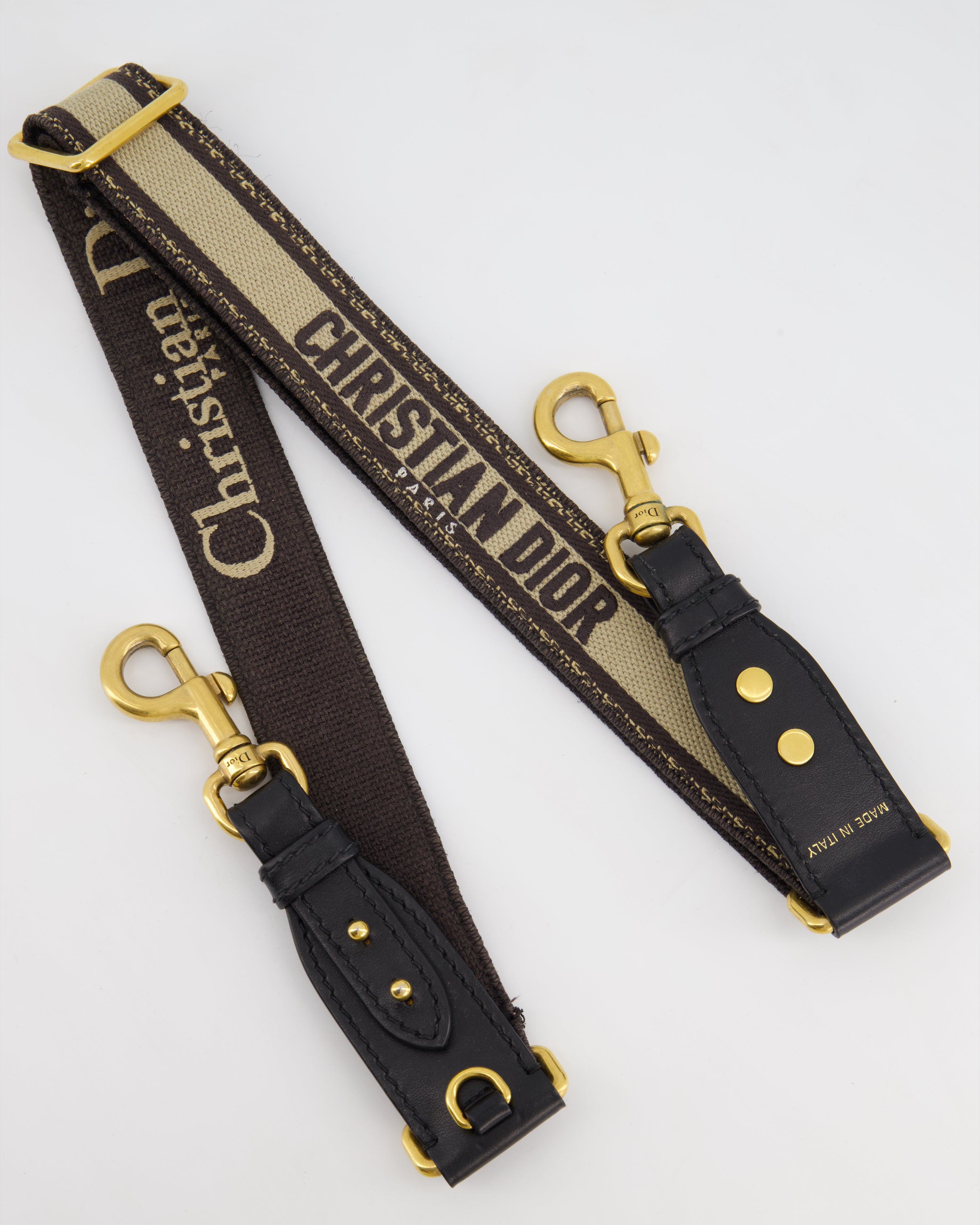 image of Christian Dior Adjustable Shoulder Strap with Antique Gold Hardware & Beige/Brown 'CHRISTIAN DIOR P