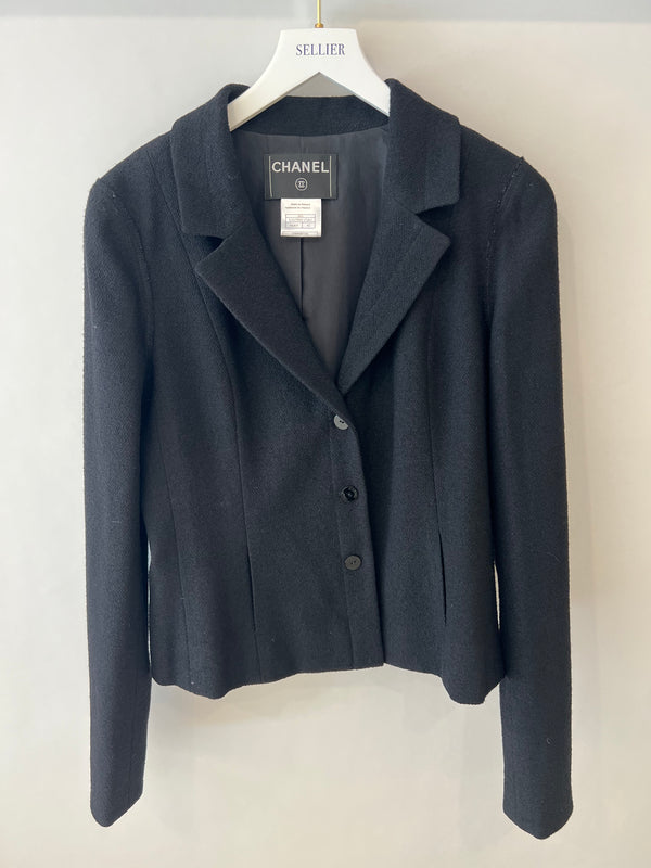 CHANEL, Jackets & Coats, Chanel Tweed Jacket Size 42 Navy With Silver  Gold Blue Thread