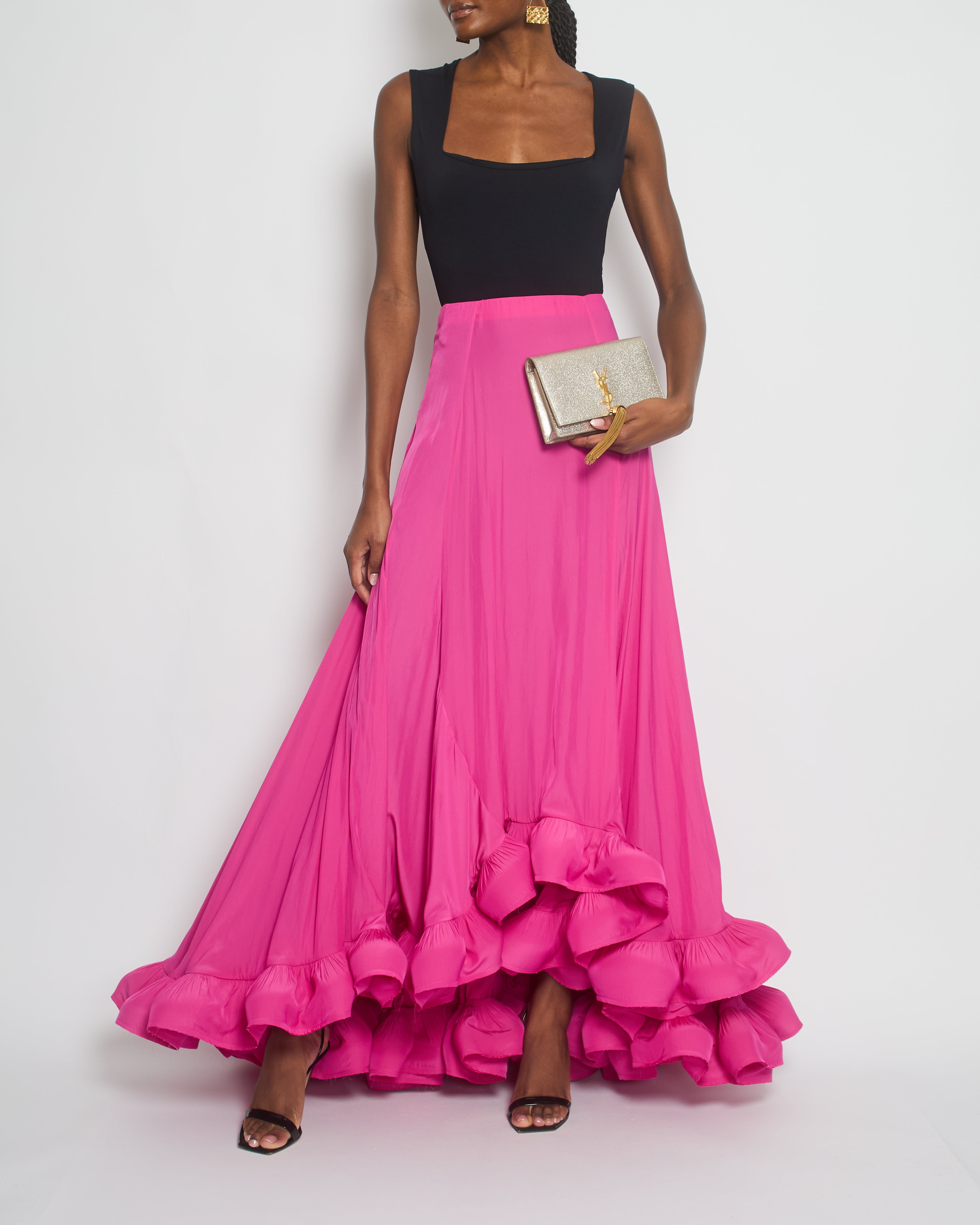 image of Lanvin Fuchsia Maxi Ruched Satin Skirt Size FR 36 (UK 8)