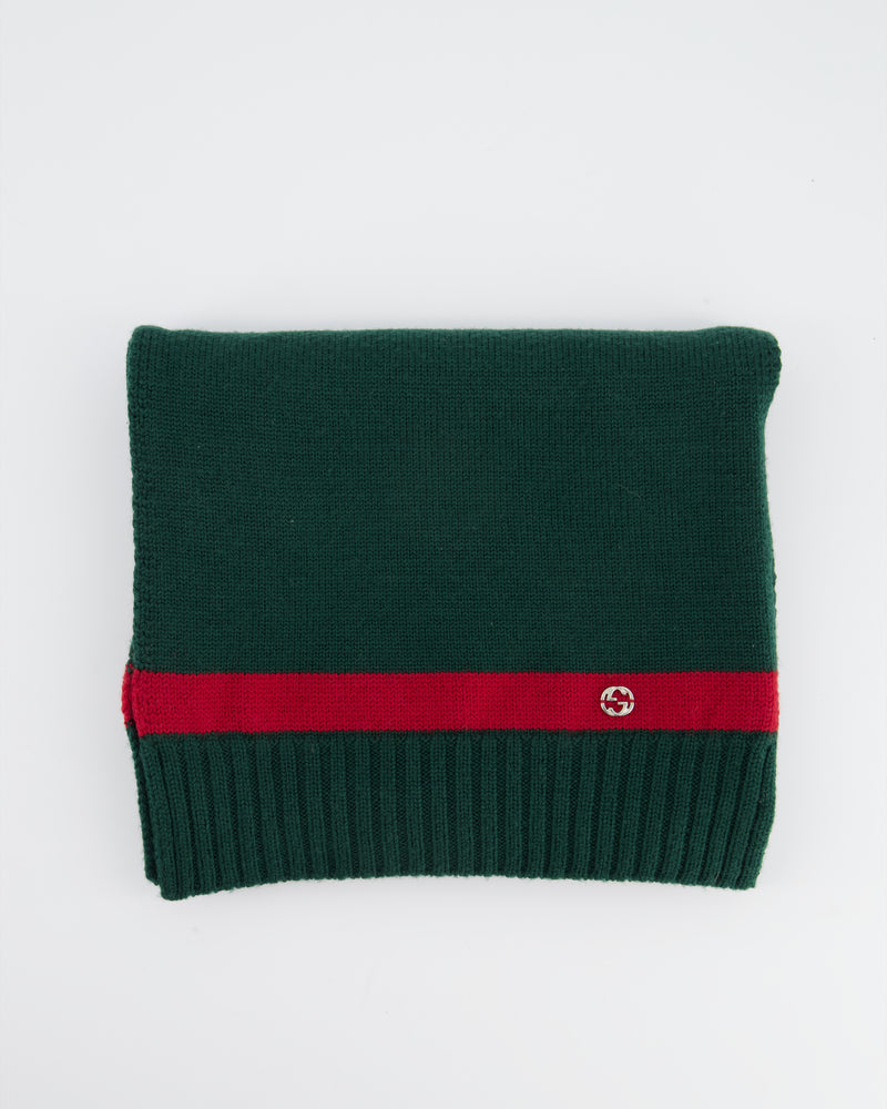 Gucci Green and Red Wool Scarf with GG Logo