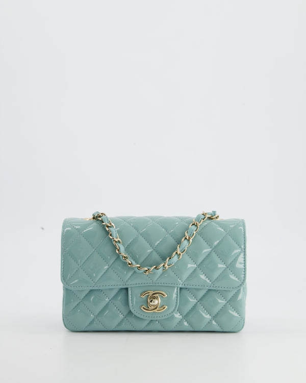 Light Blue Quilted Caviar Medium Classic Double Flap Pale Gold