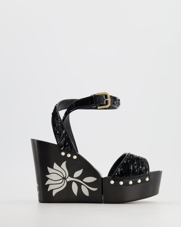 CHANEL | Shoes | Coco Chanel Black Camellia Flower Resort Wedges Shoes  Sandals Size 37 | Poshmark