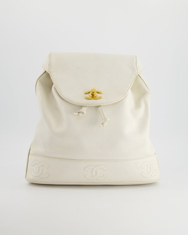 Chanel Vintage Beige Caviar CC Logo Tote Bag with 24k Gold