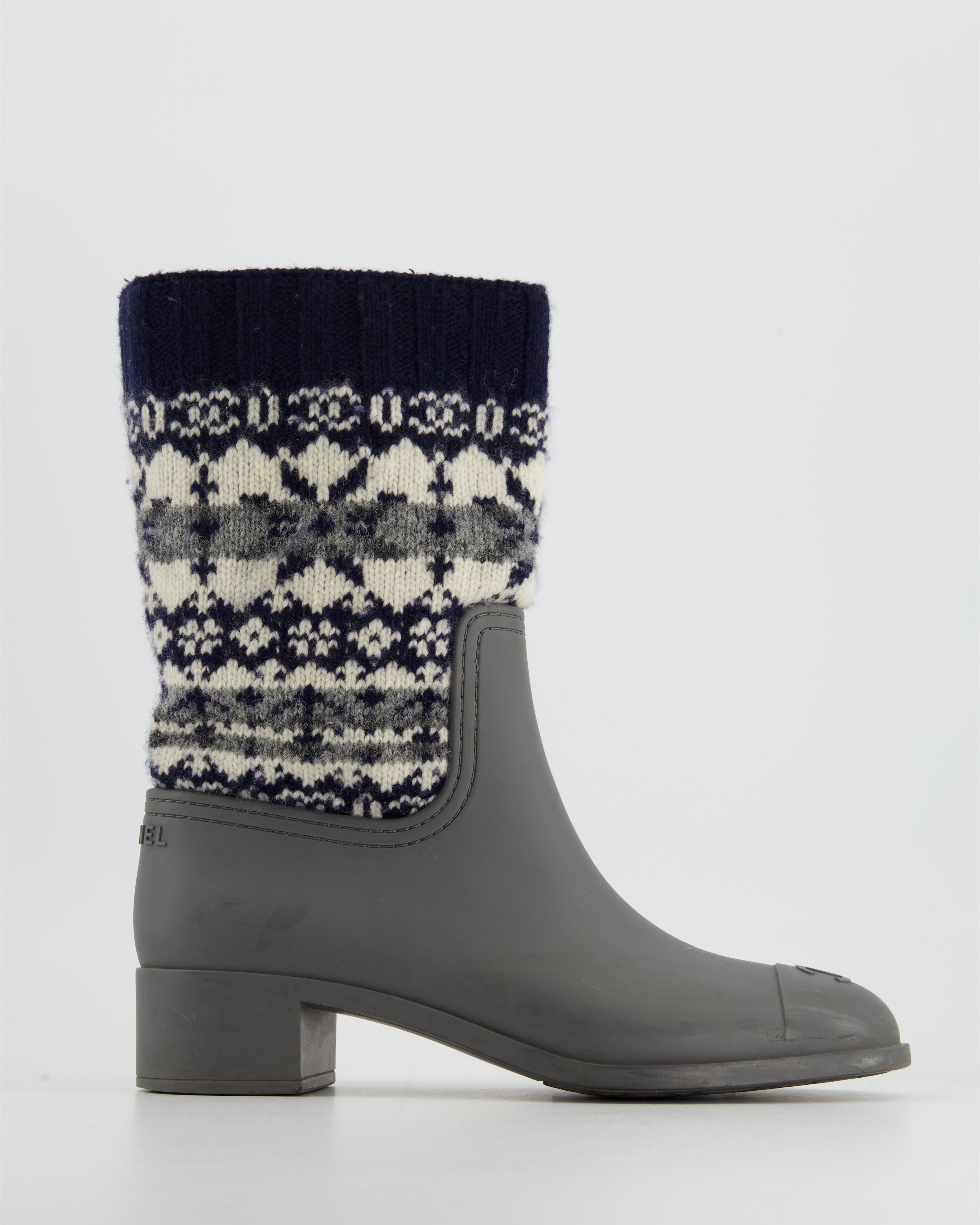 Chanel Khaki Wellington Boot with Wool Trim Size EU 38 – Sellier