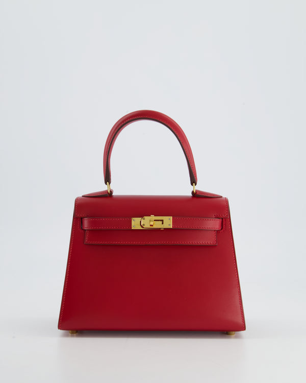 Hermes Mini Kelly 20cm Sellier Vintage Rouge Vif Blue Sapphire