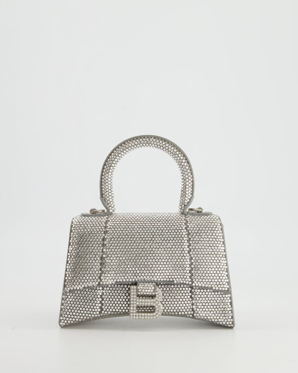 FIRE PRICE* Balenciaga Hourglass XS Silver Rhinestones Top Handle Bag –  Sellier