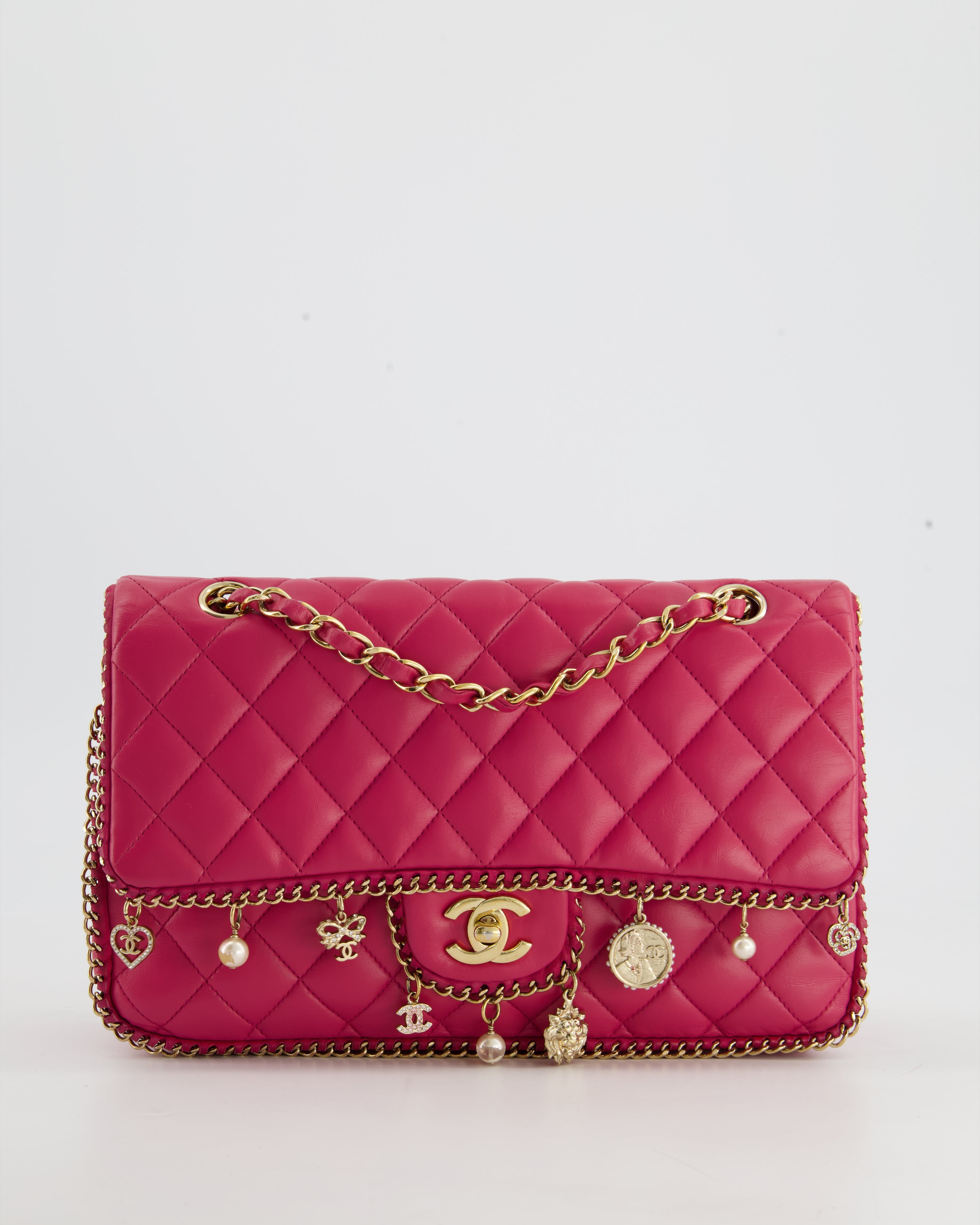 Chanel Raspberry Pink Chain Edge Embellished Medium Double Flap Bag in –  Sellier