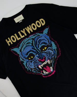 Gucci Black Gold Sequin "Hollywood" T-Shirt Size M (UK 10)
