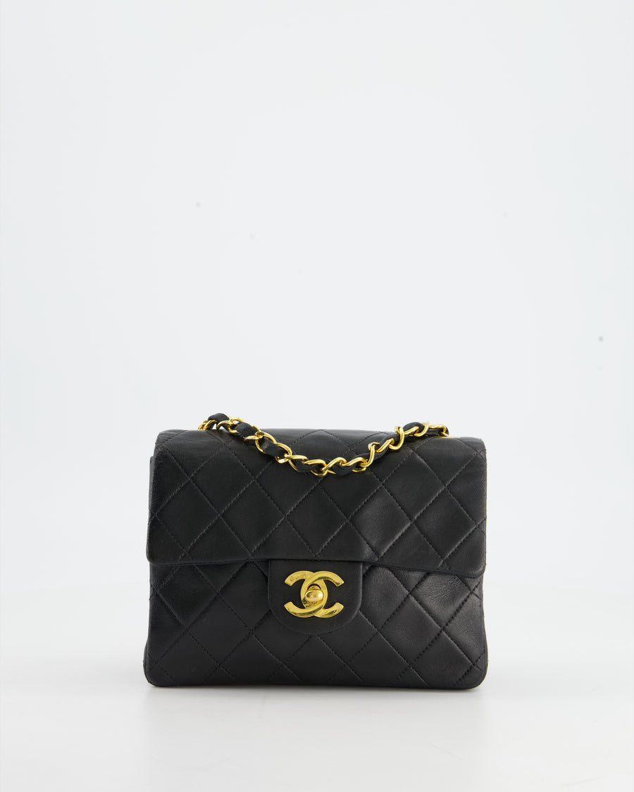 HOT* Chanel Vintage Black Mini Square Bag in Lambskin Leather with 24 –  Sellier