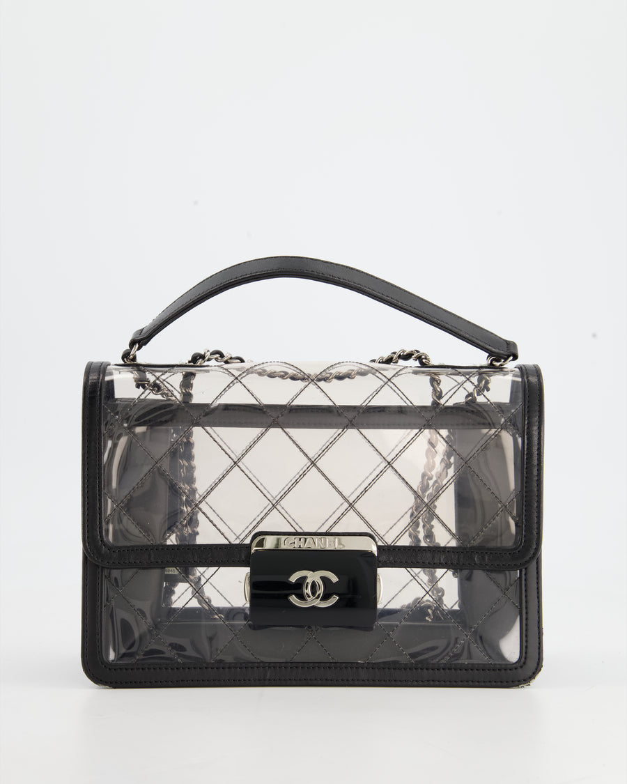 Chanel Black and Clear PVC Beauty Lock Single Flap Bag with Silver Har –  Sellier