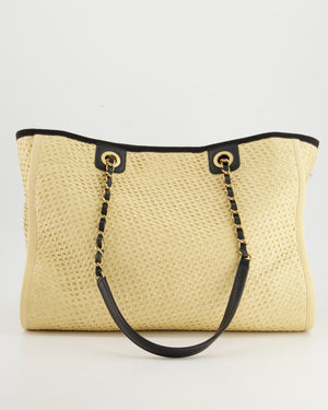 *HOT* Chanel Raffia Small Deauville Tote Bag with Brushed Gold Hardware
