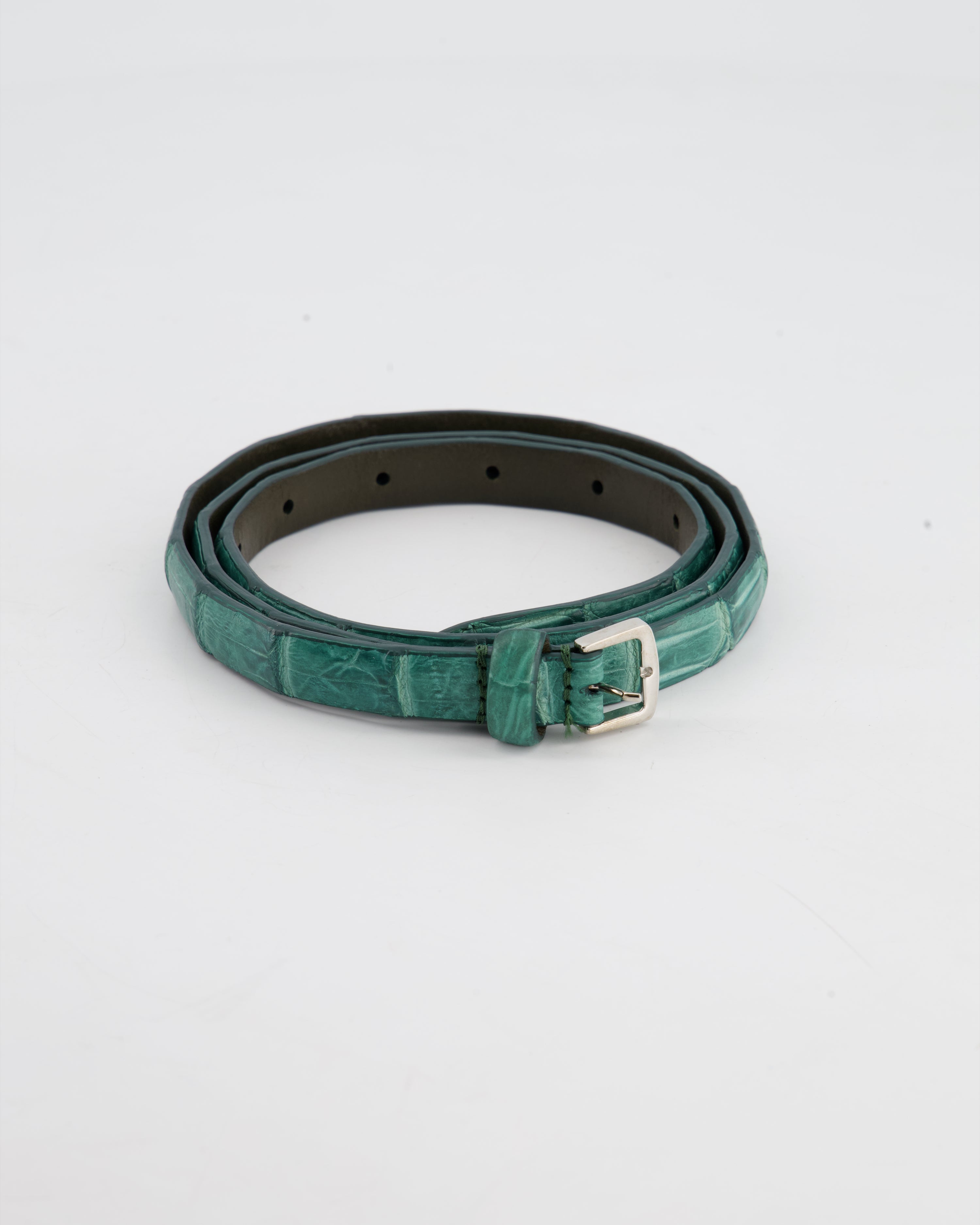 image of Loro Piana Emerald Green Croc Belt Size 90cm