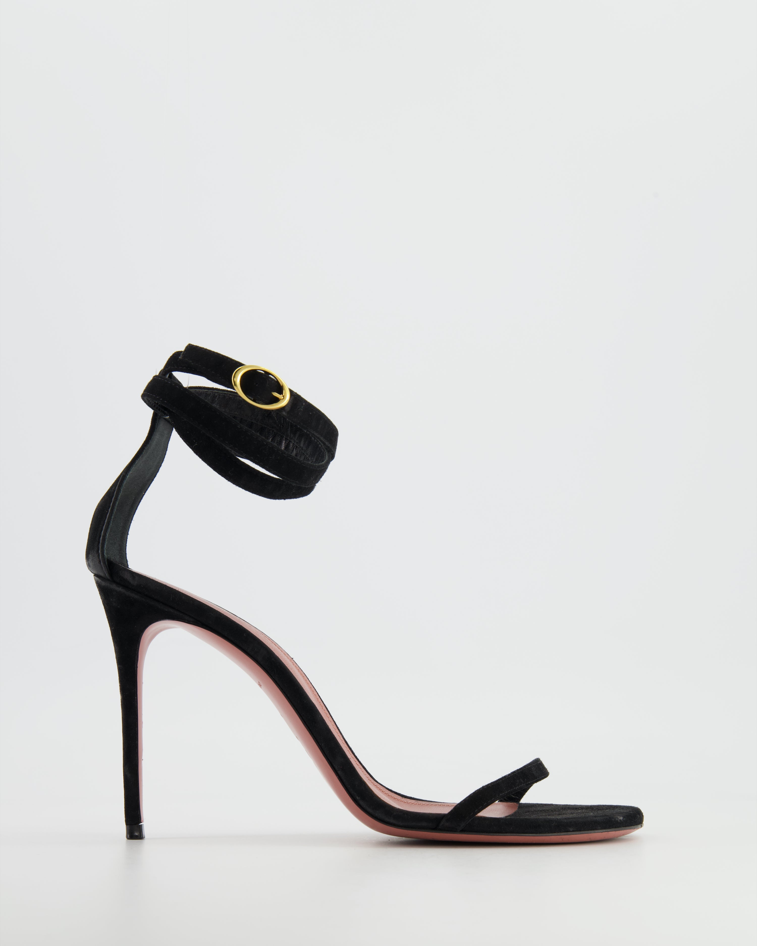 image of Amina Muaddi Black Velvet Ankle Strap Sandals Size 40.5