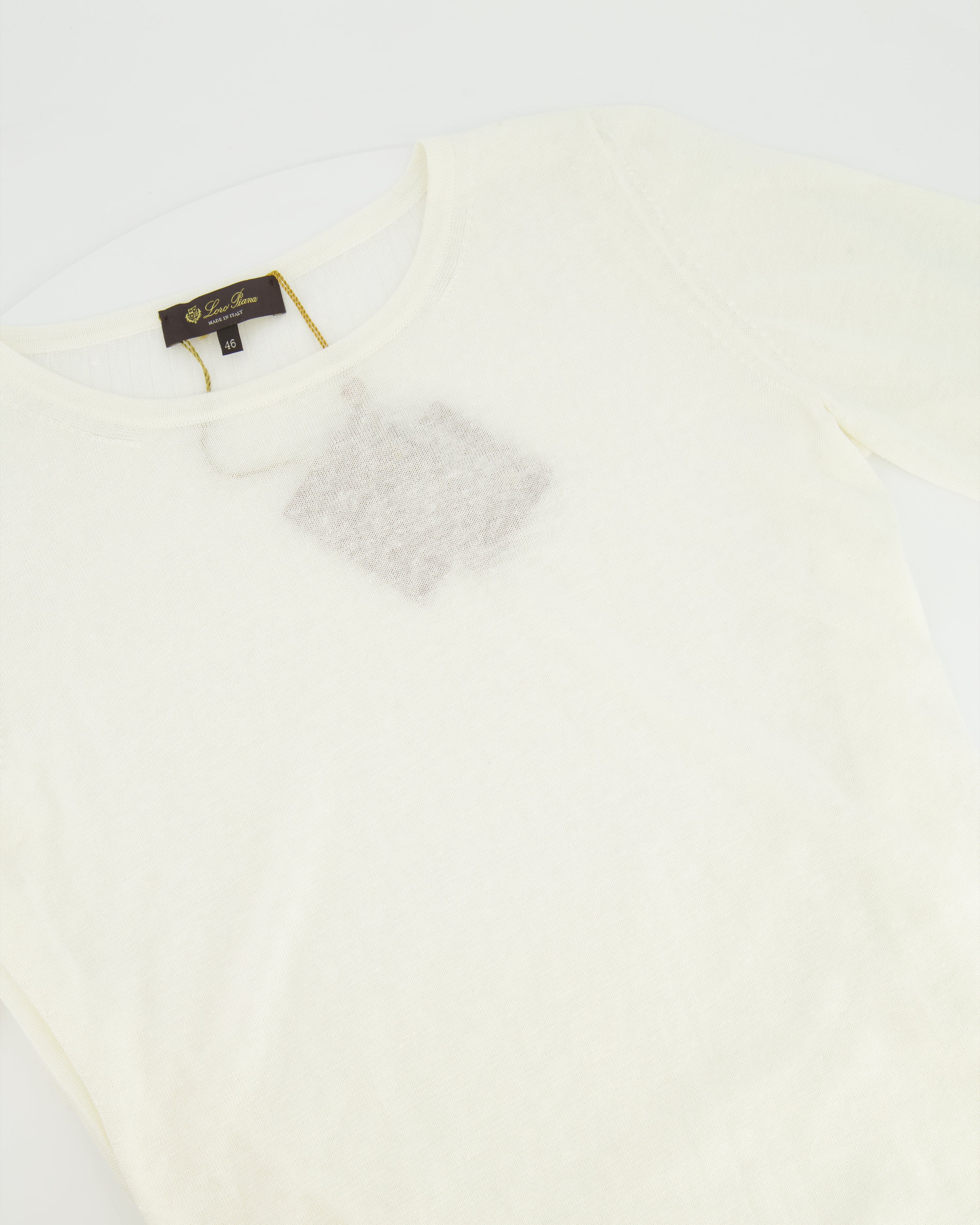 image of Loro Piana Cream Round Neck with Pleated Back Silk Knit Top IT 46 (UK 14)