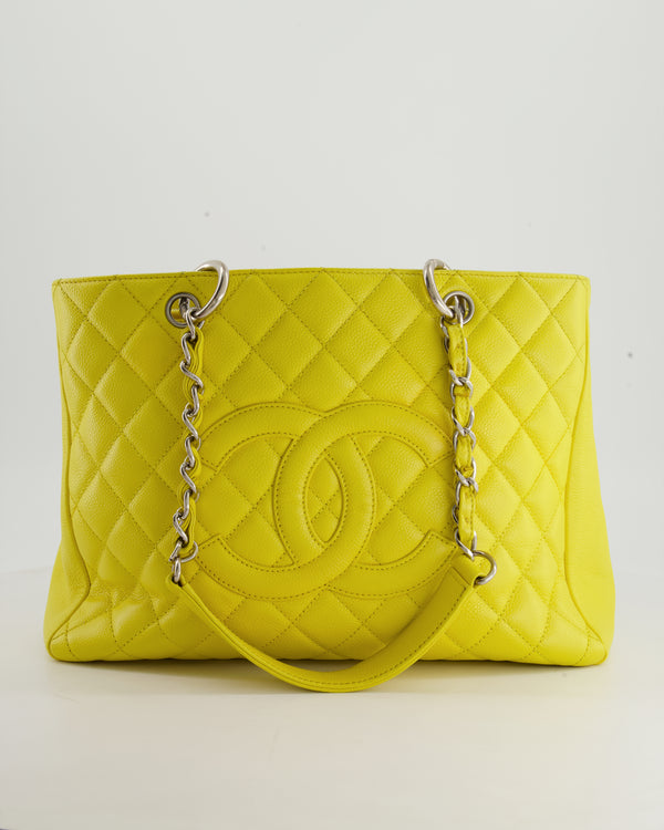 Chanel Yellow Raffia Small Deauville Tote Bag with Silver Hardware