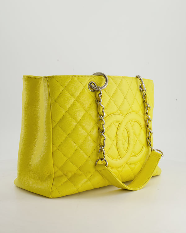 Chanel Yellow Raffia Small Deauville Tote Bag with Silver Hardware