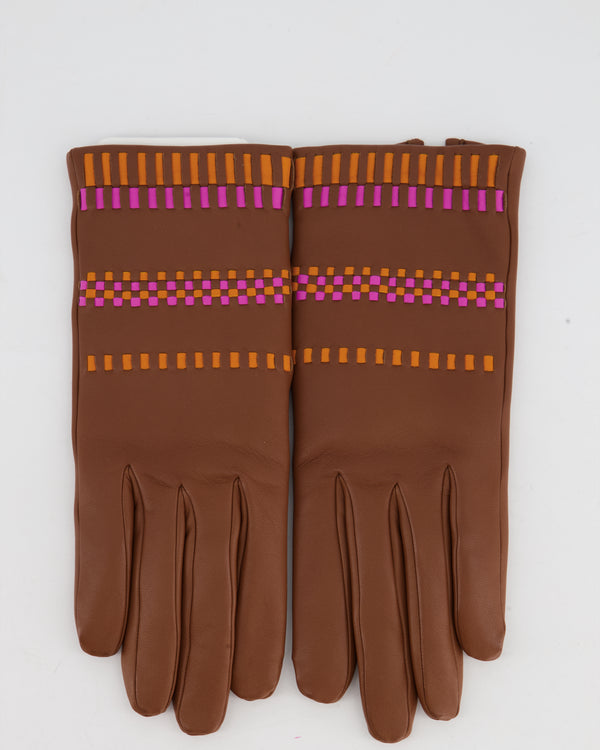 Hermès Brown Square Stitching Detailing Gloves Lambskin Leather