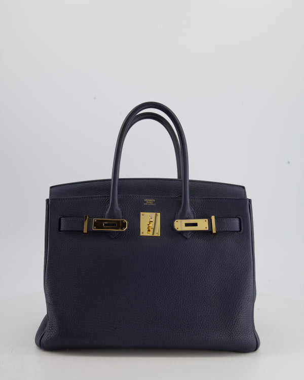HERMES SAC A DEPECHE 38 Clemence leather Etoupe gray/Blue electric