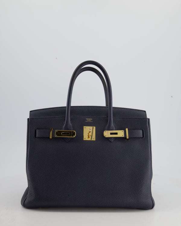 Hermes Birkin Bag Togo Leather Gold Hardware In Navy Blue