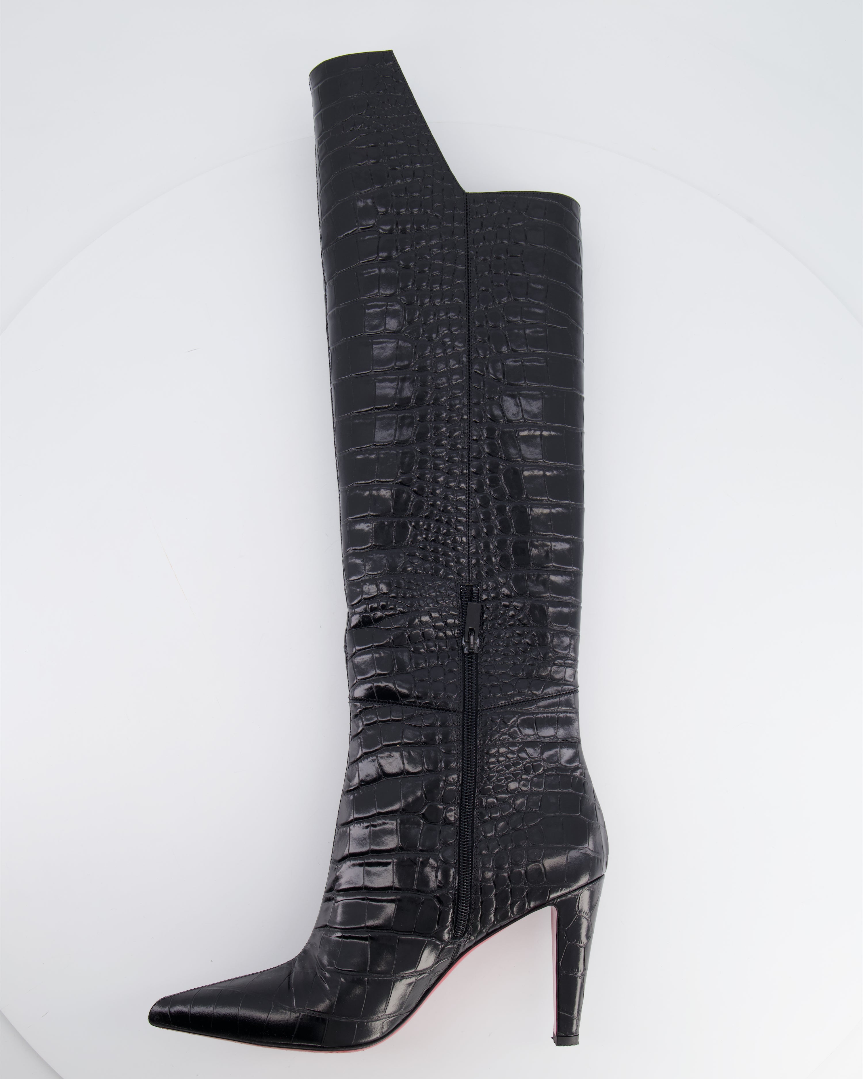 Image of Christian Louboutin Black Crocodile Embossed Knee-high Boots Size 40.5