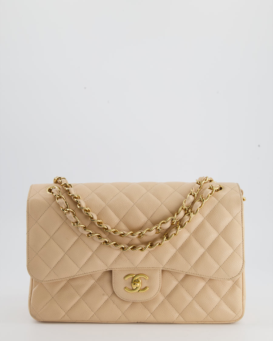 Chanel Beige Jumbo Double Flap Bag in Caviar Leather with Gold Hardwar –  Sellier