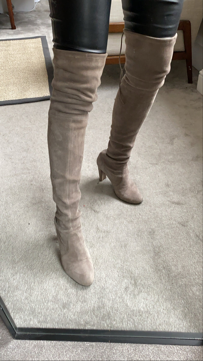 light grey thigh high boots