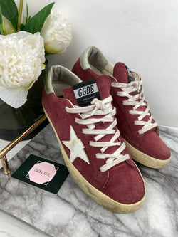 burgundy suede trainers