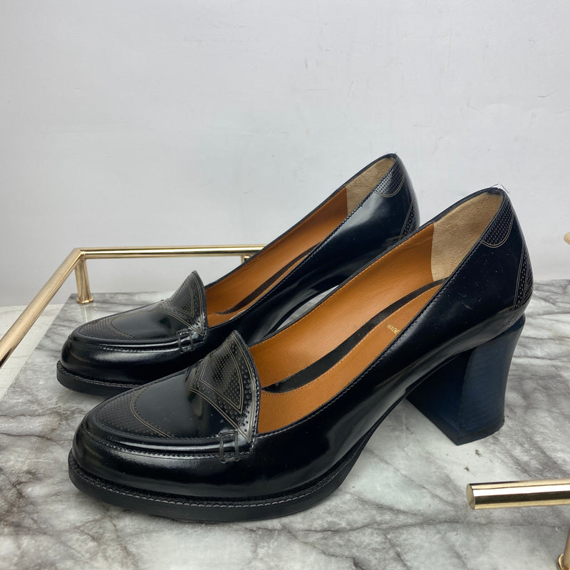 navy heeled loafers