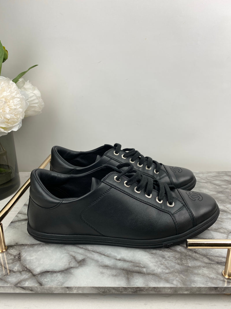 Chanel Black Leather Round Toe Trainers 