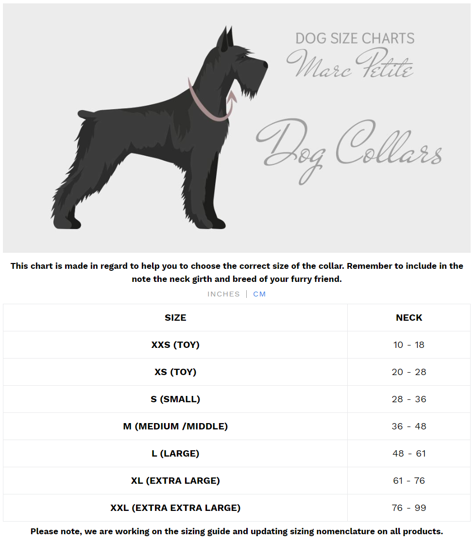 Marc Petite Dog Collars Sizes in centimeters