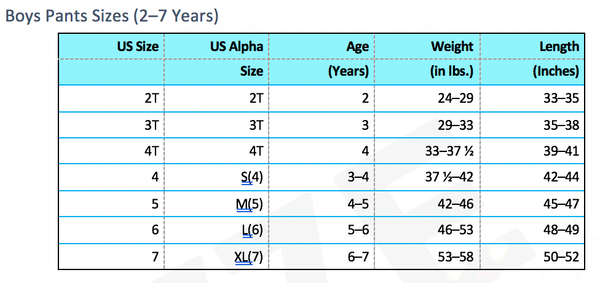 boys pants size